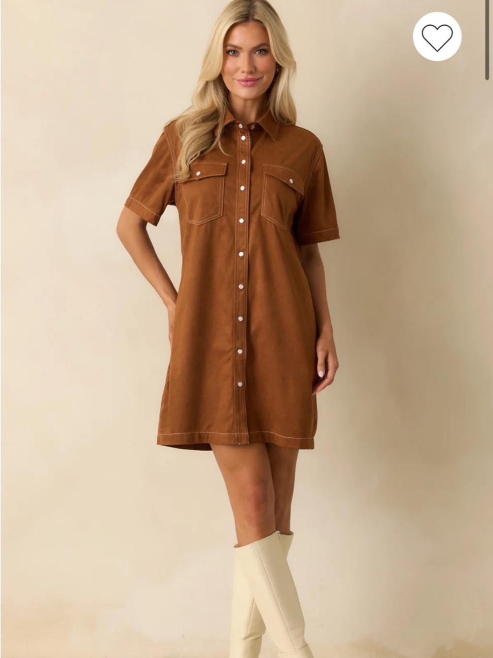 THML Brown Western faux Suede Dress cowgirl pearl snap medium